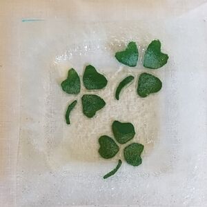 SHAMROCK DISH OR ASHTRAY, HANDPAINTED GLASS, VERY PRETTY